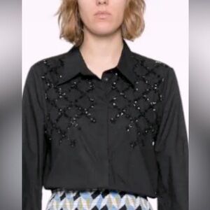 Dorothee Schumacher short blouse top beaded embellished black size 2 fits S/M